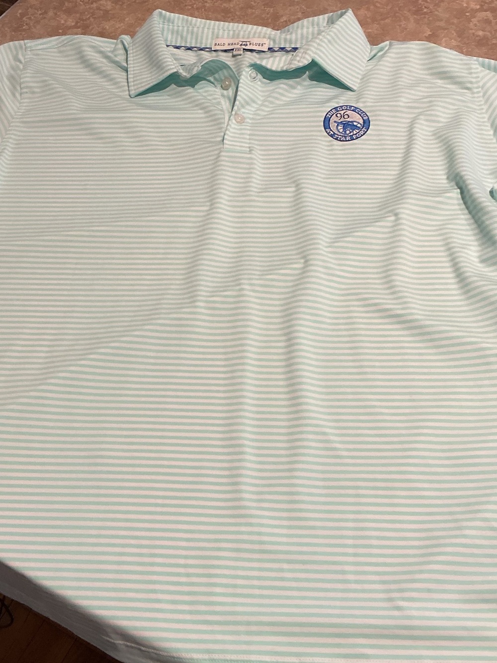 ⛳️Bald Head Blues Relaxed Fit Light Aqua Striped Polo with Golf Crest 2X⛳️